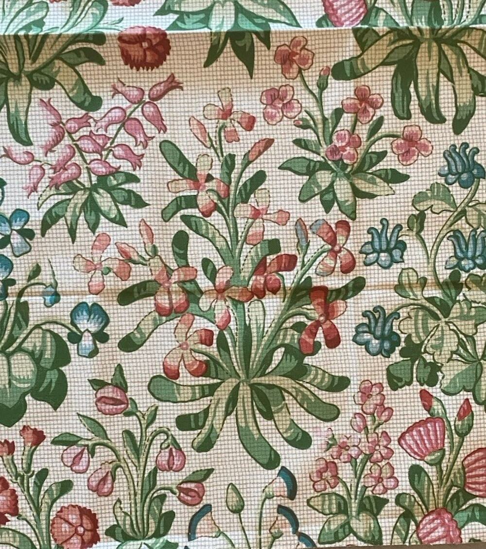Pair Liberty William Morris Style Faux Cross-stitch Floral Fabric Cream Colorway